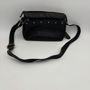 Great American Leather Works Crossbody Bag Women Small Black Good Croc Embossed‎